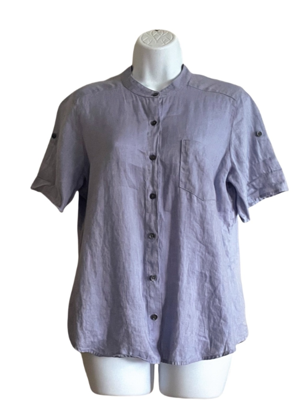 J. Jill Mandarin Collar Camp Shirt w/ Short Adjustable Camp Sleeves